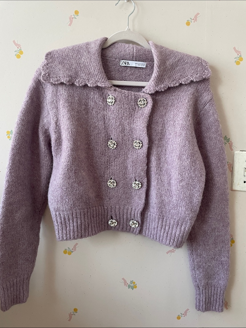 Zara Lilac Knit Double-Breasted Cardigan with Decorative Buttons